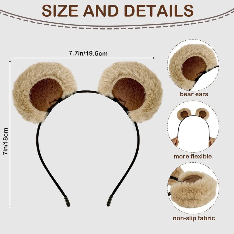 Semato Light Brown Bear Ears Headband Cute Halloween Costume Chipmunk Ears Headwear Face Wash Headband Bear Head Wear Fashion Hairband Hair Accessories for Adult Party Decoration - Image 2